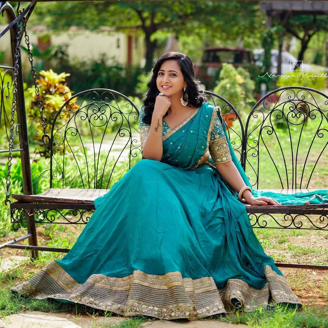 Lasya Manjunath Wearing Blue Designer Lehenga Choli